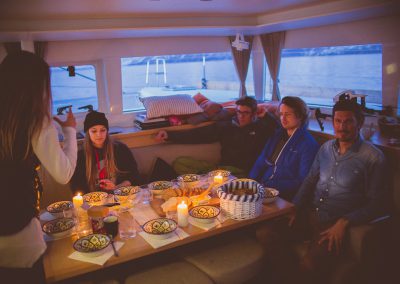 Lunch on board Sail to ski